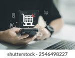 Online shopping customer point and manage online e-commerce business automation logistic supply chain in online dashboard. Global worldwide logistic management for online shopping with warehouse