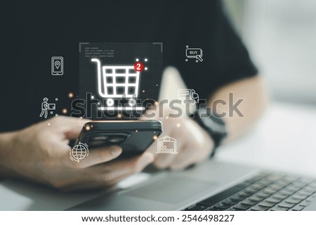 Online shopping customer point and manage online e-commerce business automation logistic supply chain in online dashboard. Global worldwide logistic management for online shopping with warehouse