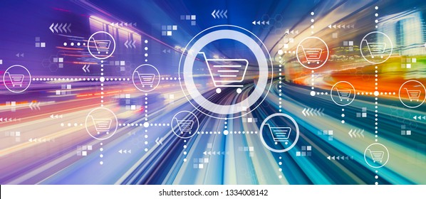 Online Shopping Theme With Abstract High Speed Technology POV Motion Blur