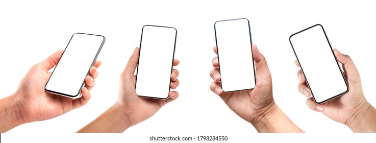 Online Social Media Communication. Hand Holding Phone Isolated On White Background.