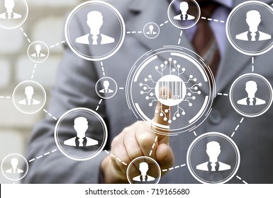 Online Social Shopping Microchip Network Business Computing Technology. Business man presses bar code circuit board button on a virtual interface. - Powered by Shutterstock - Get 15% off with code: PIKWIZARD15