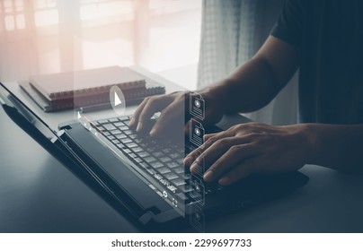 Online streaming Watch videos on Internet. Businessman streaming online at desk to watch videos via wireless technology, Training, learning, teaching, virtual reality used in online video conferencing - Powered by Shutterstock