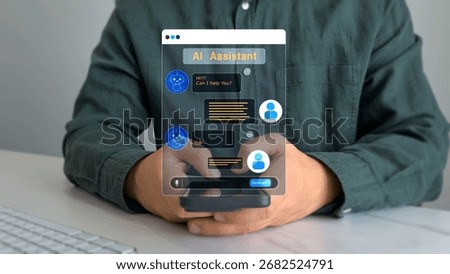 Online support Chatbot conversation. Virtual assistant, artificial intelligence Bot software automation technology. Customer person using chat service to get support.