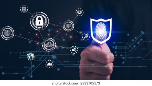 Online transaction security, cyber security digital technology, business people use fingerprints to access personal cybersecurity, keeping users' personal information safe, secure internet access. - Powered by Shutterstock