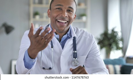 Online Video Chat With Patient By African-American Doctor, Camera View