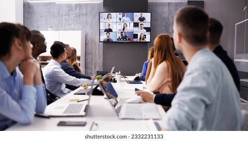 Online Video Conference Call In Boardroom Meeting
