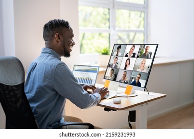 Online Video Conference Virtual Meeting On Multiple Screens