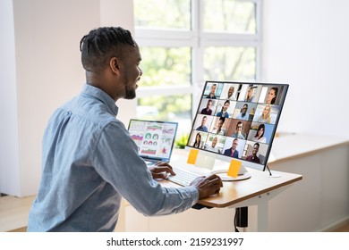 Online Video Conference Virtual Meeting On Multiple Screens