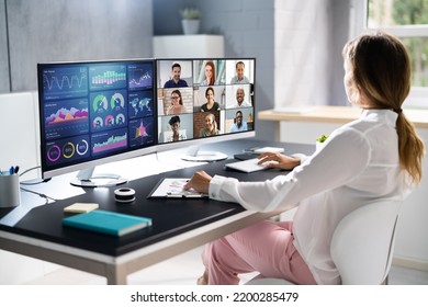 Online Video Conference Virtual Meeting On Multiple Screens