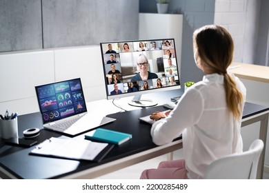 Online Video Conference Virtual Meeting On Multiple Screens