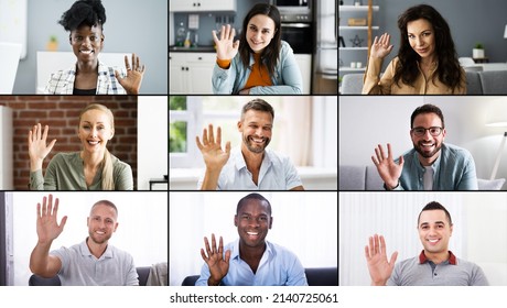 Online Video Conferencing Call Waving Hand Group Chat Screen