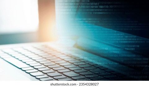 online working concept with computer notebook , digital background banner style