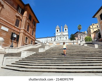 Only one girl on the stairway of the Spanish Steps in Rome during lockdown