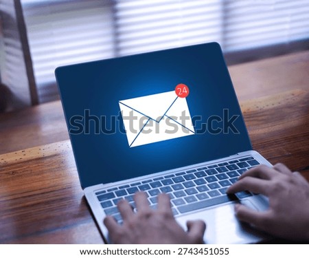 On-screen email a new email notification concept for business email communication internet technology notification box.