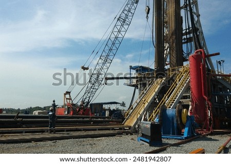 onshore drilling rig substructure under blue sky