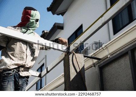 onsite builder with residentail structural work installation, concrete and steel colume and beam structure contractor professional work concept