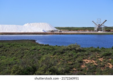ONSLOW, WA - JUNE 02 2022:Onslow Salt mine near Onslow, Western Australia. Onslow Salt Pty Ltd is capable of producing nominally 2.5 million tones of sodium chloride per annum.