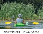 An Ontarian Kayaker views a Blue Heron near Midland, Ontario