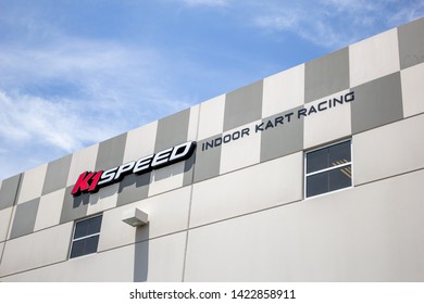 Ontario, California/United States - 05/02/2019: A Store Front Sign For The Indoor Go Kart Racing Track Known As K1 Speed