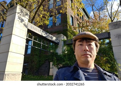 Ontario, Canada, 10 25 2017 : A Man Standing In Front Of University Of Toronto At College Street In Toronto City