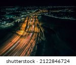 Ontario HWY 406 seen at night and from above. The city