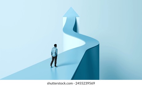 Onwards and Upwards, Path to Success, Man Walking on Arrow, Career Growth and Success, 3D render - Powered by Shutterstock