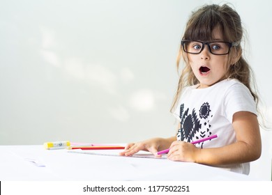 Oops! Shocked Child Learning In Classroom Or Elementary School. Preschool Kids.