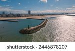 Oostende strand during spring weekend. Drone footage