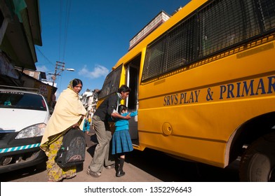 OOTY, TAMIL NADU, INDIA 05 DECEMBER 2017 : Unidentified School Children On The Road Waiting For Bus In Morning.