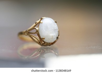 Opal White Gem Stone On Gold Ring