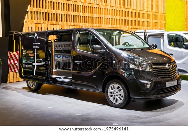 Opel Vivaro\
commercial van showcased at the Brussels Expo Autosalon motor show.\
Belgium - January 19, 2017