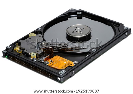 Open 2.5 inch computer hard disk drive (hdd) isolated on white background