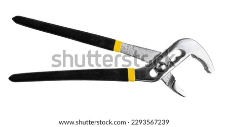 open adjustable pipe wrench isolated on white background