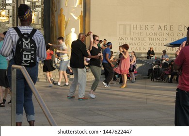 Open Air Free Swing Dance Lessons At Grand Army Plaza By The Library In The Park Slope Section Of Brooklyn On A Very Hot Summer Evening NY July 9 2019