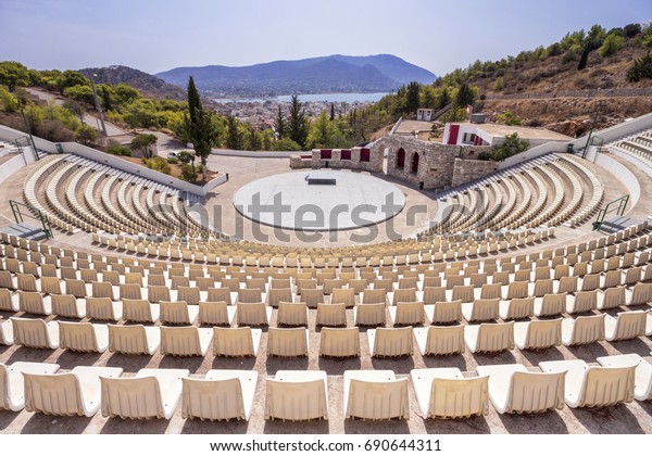 Open air public theater in the island of\
Salamina, Greece.