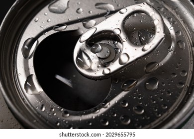 open aluminum can of drink. close-up. alcoholic and non-alcoholic drinks. bar.