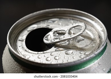 Open Aluminum Can Of Drink. Close-up. Alcoholic And Non-alcoholic Drinks. Bar.
