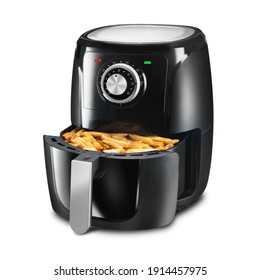 Open Analog Hot Air Fryer Isolated. Black Plastic Stainless Steel 1500 Watts Electric Deep Fryer Side View. Modern Domestic Small Kitchen Appliances. Convection Oven 5 Quart Oilless Cooker with Food - Shutterstock ID 1914457975