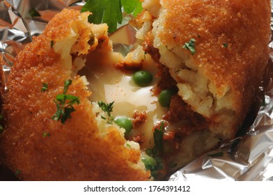 Open Arancino, Showing The Rice And Ragù Stuffing