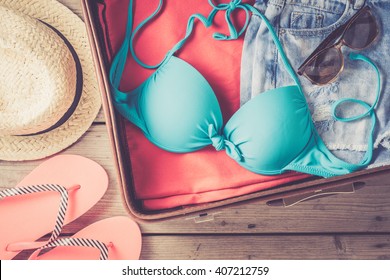 Open Bag With Beach Or Summer Clothes