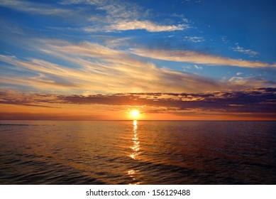 open Baltic sea at the sunset