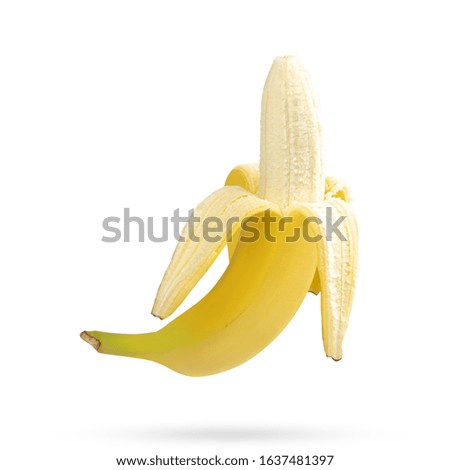 Open banana isolated on white background with shadow