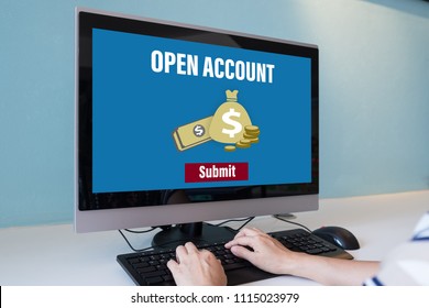 Open A Bank Account Online. Banking Savings Financial Concept.