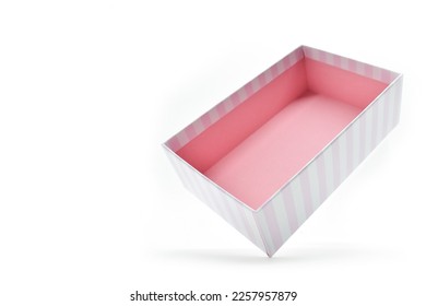 open beautiful pink paper box on white background, package for design - Shutterstock ID 2257957879