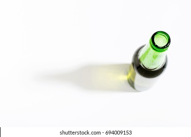 Open Beer Bottle On White Background With Border. Top View, Flat Lay