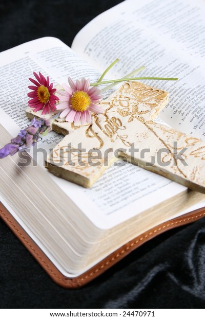 picture of a bible with flower