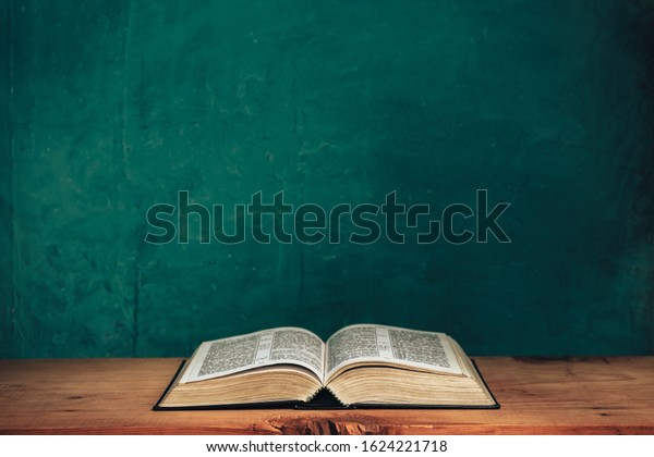 Open Bible On Red Old Wooden Stock Photo 1624221718 | Shutterstock