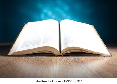 An Open Bible On The Table Of A Catholic Preacher. Word Of God. Bible Study. Christian Faith. Appeal To God. Catholicism The Concept. Catholic Faith.