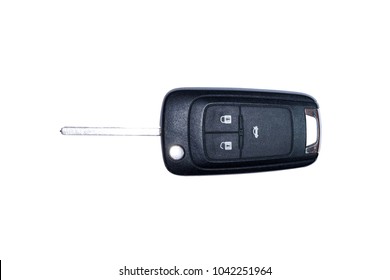 Open Black Car Key Isolated On White Background, With Clipping Path. Closeup, Top View.