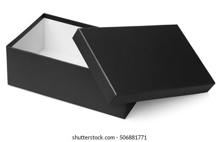 Open Black Shoe Box Isolated On White With Clipping Path